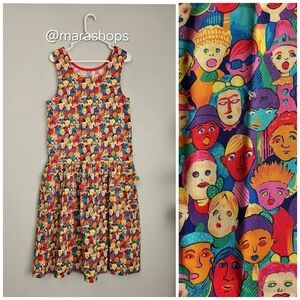 Vintage Cottonpatch Colorful Faces Print Dress